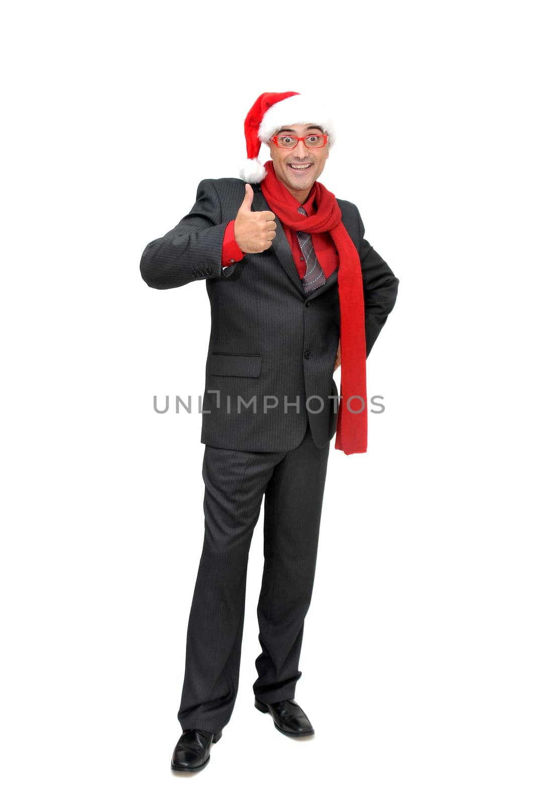Happy businessman with Christmas hat