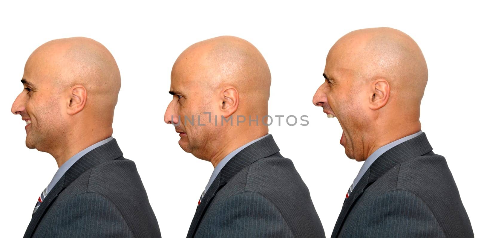 Businessman with several expressions isolated in white