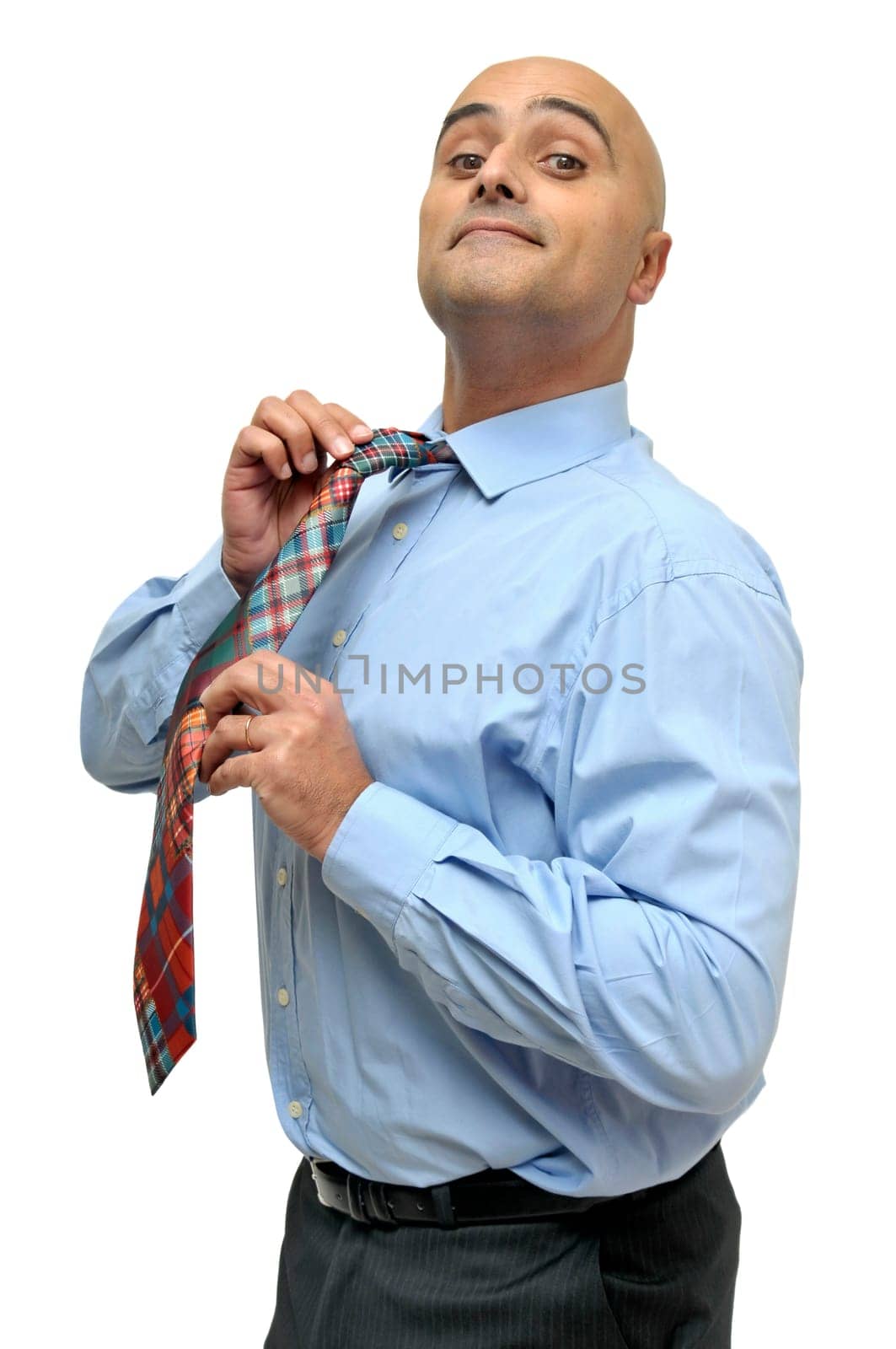 Businessman dressing up isolated in white