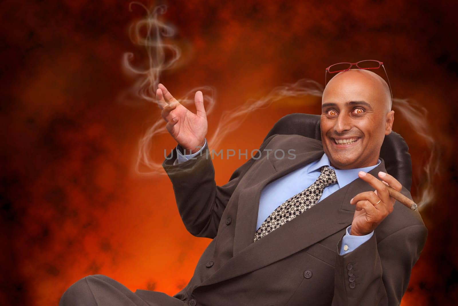 Devilish businessman in hell