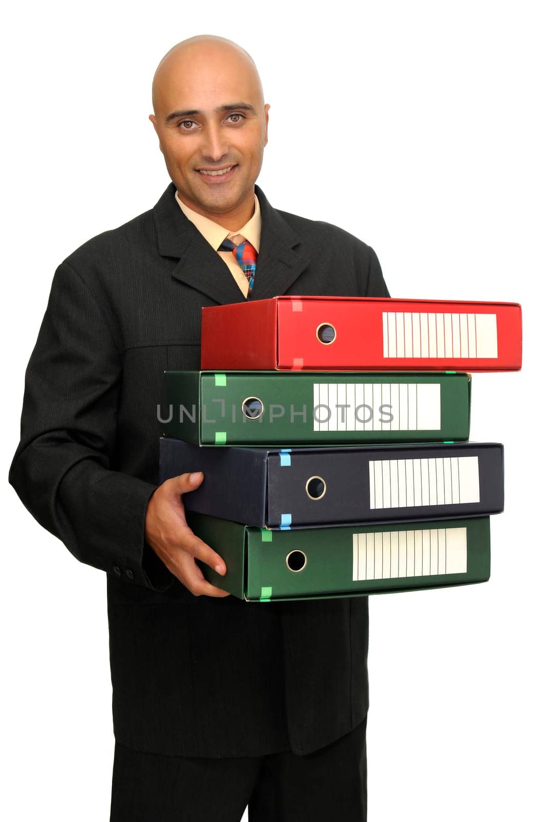 Businessman with files isolated in white