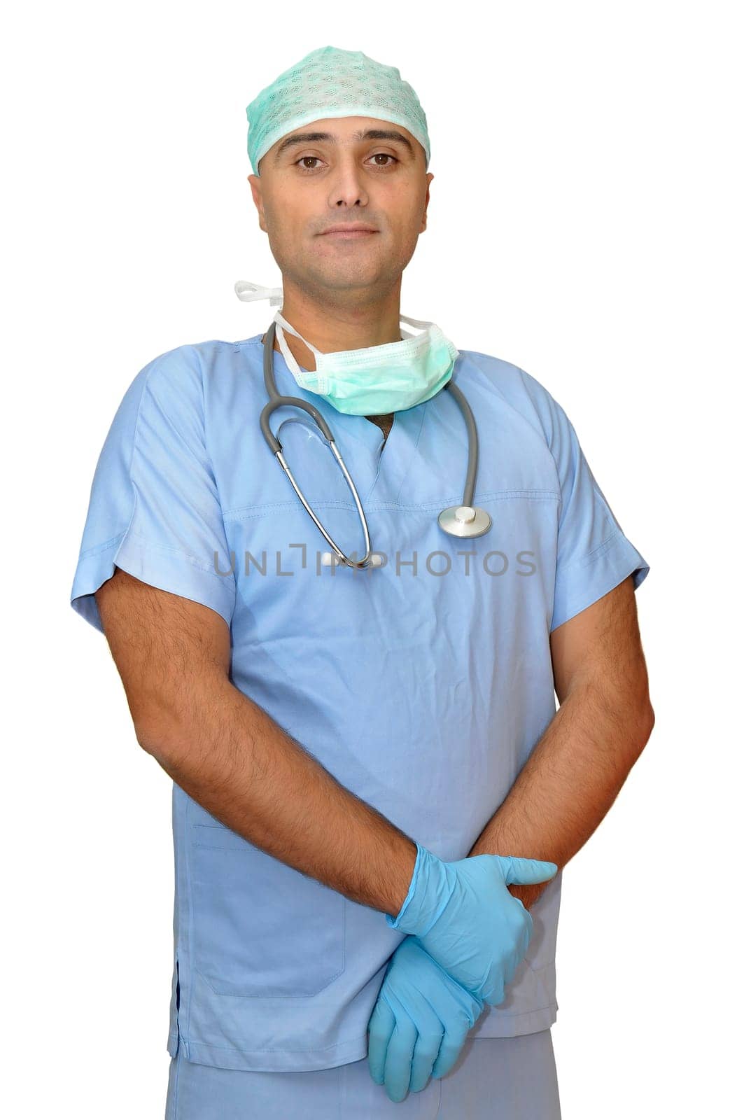 Doctor in uniform posing isolated in white