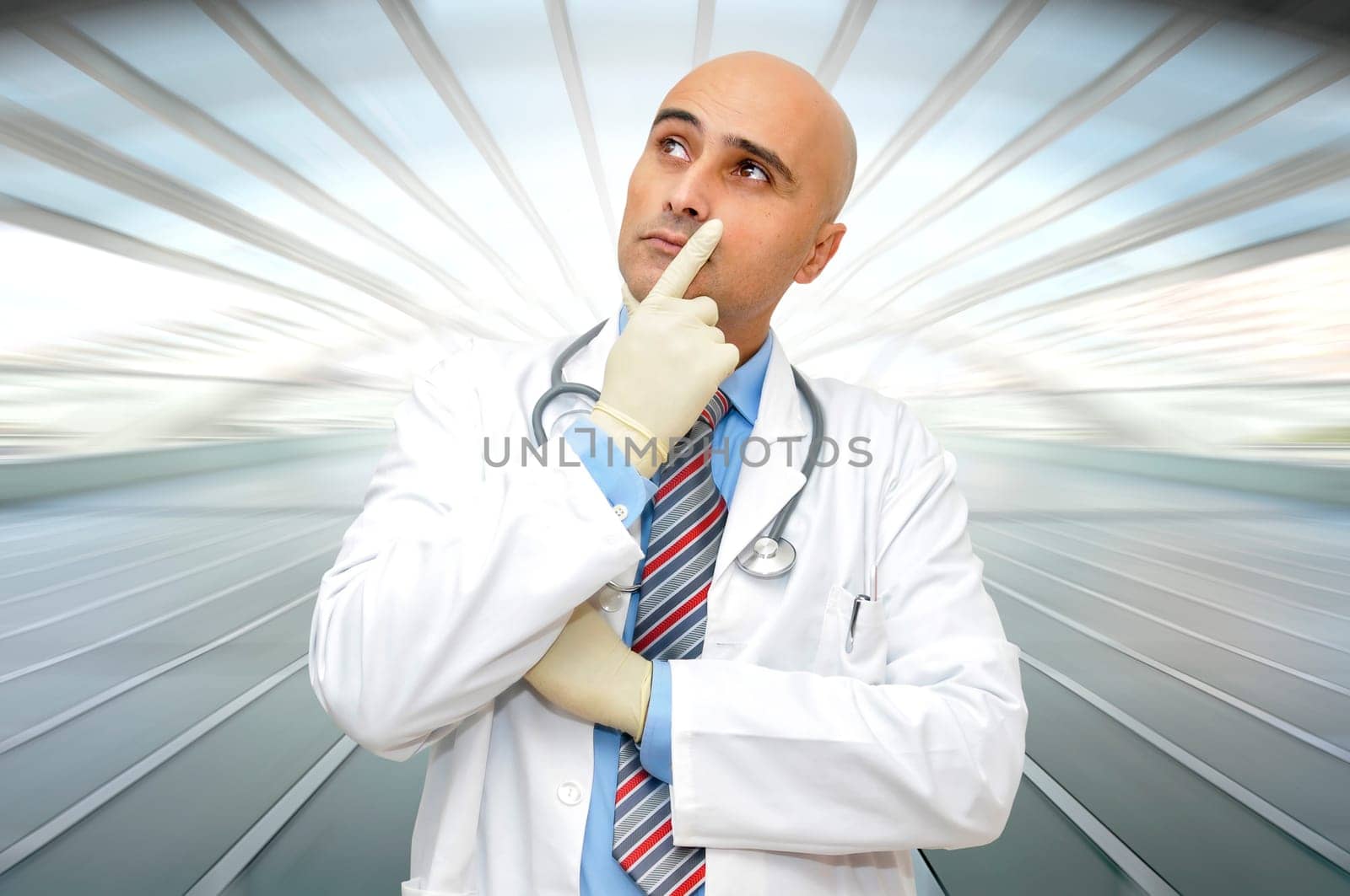 Portrait of a doctor in uniform thinking