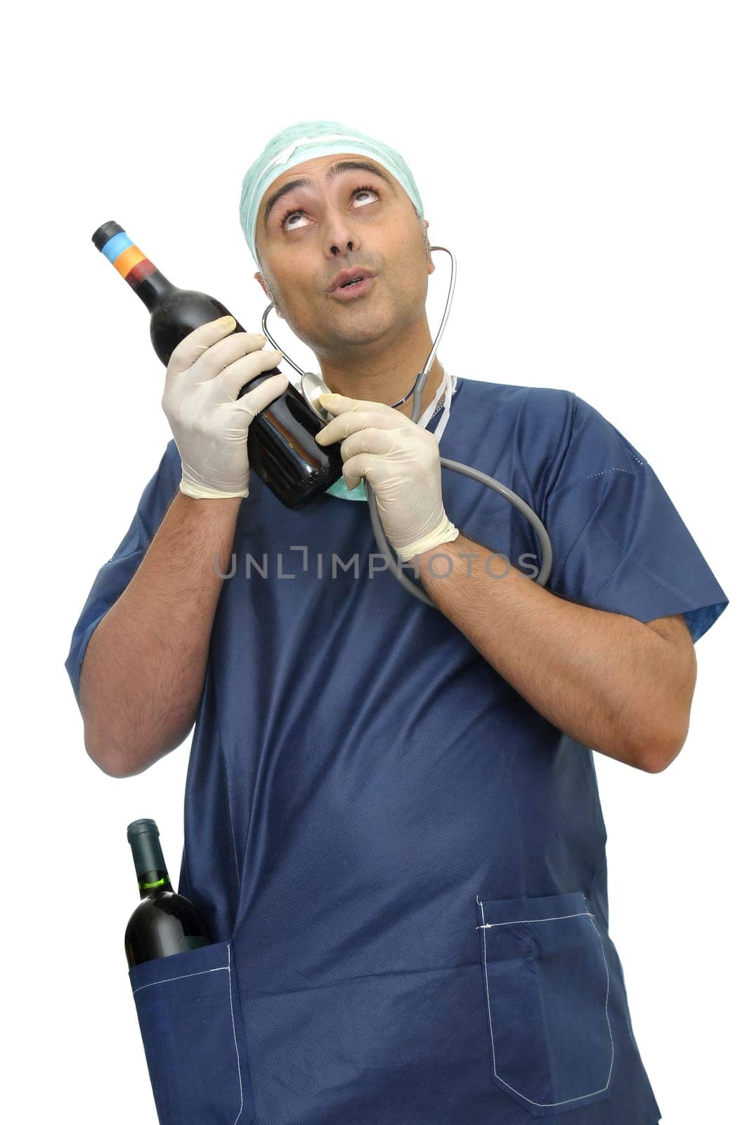 Drunken doctor isolated in white