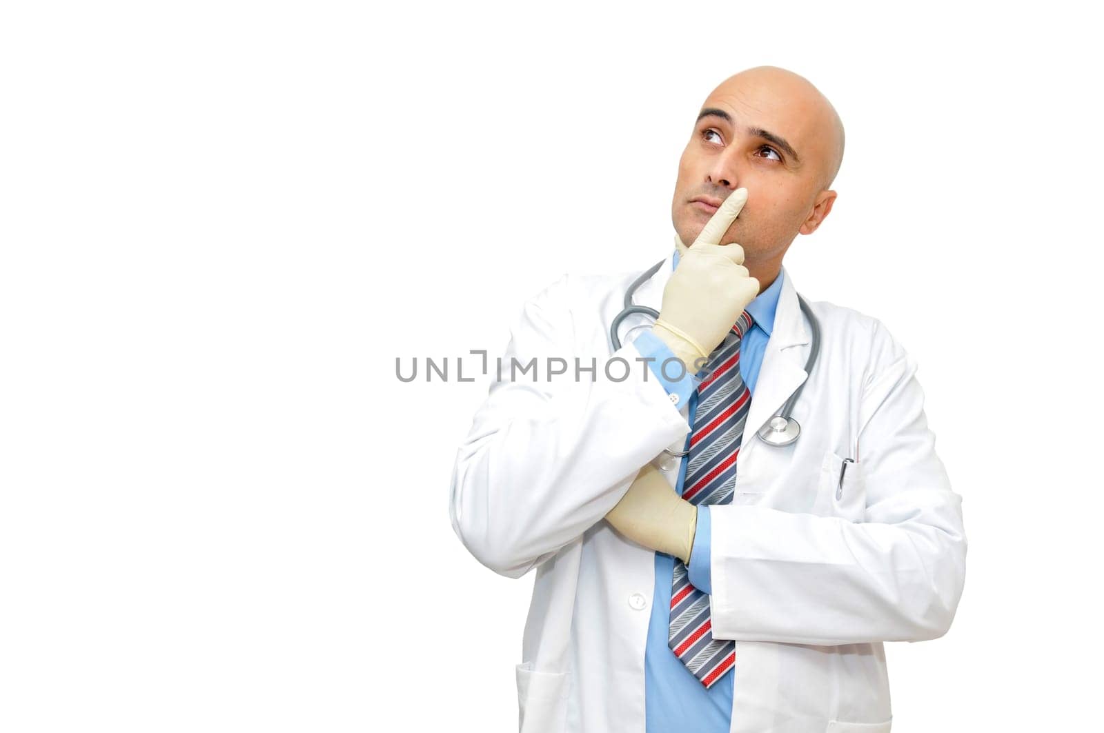 Doctor thinking isolated in white