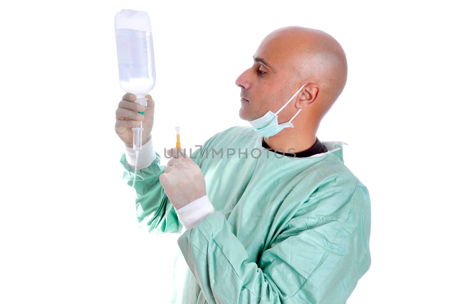 Doctor in uniform with serum