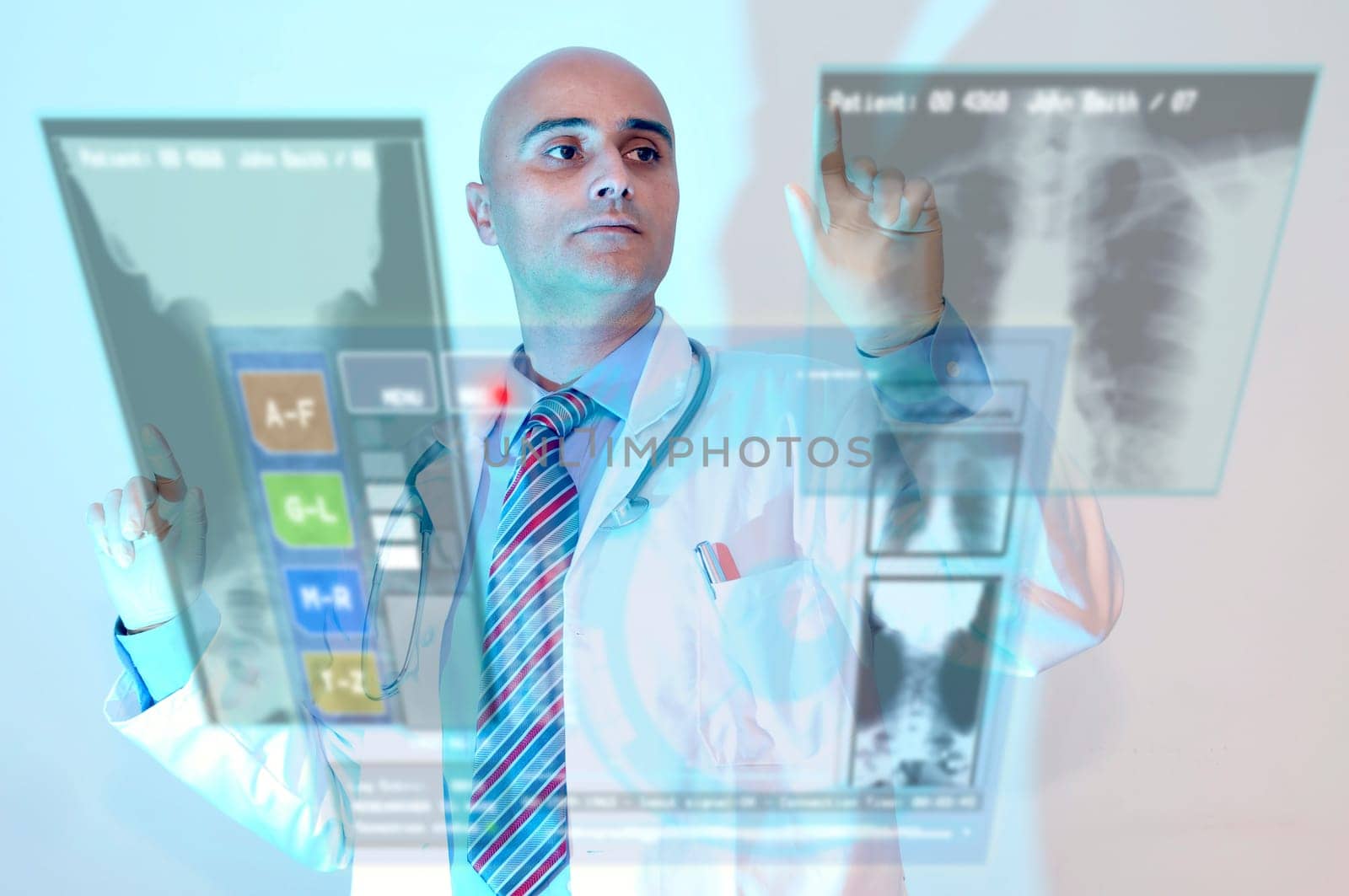 Investigato with high-tech screens in his lab