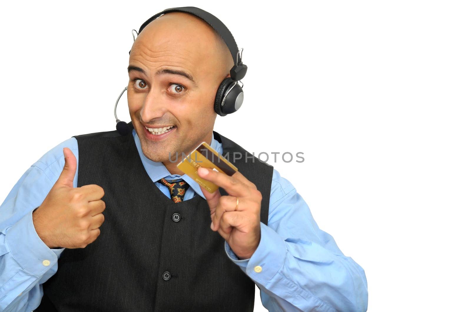 Businessman with headset isolated in white