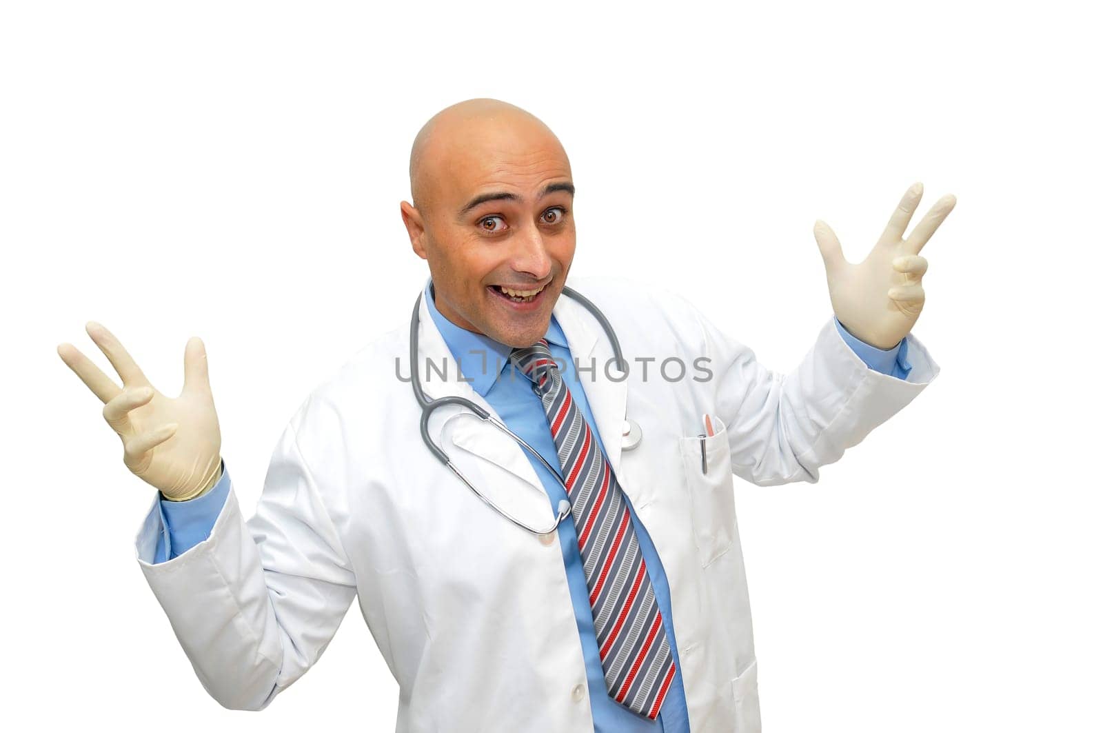 Happy doctor isolated in white