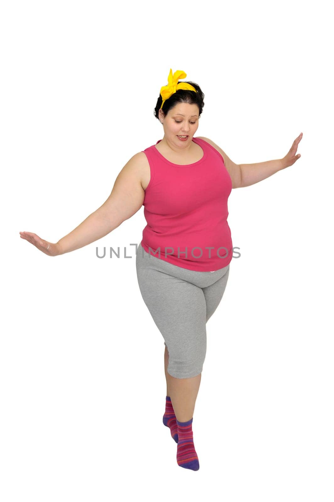Large girl isolated in white