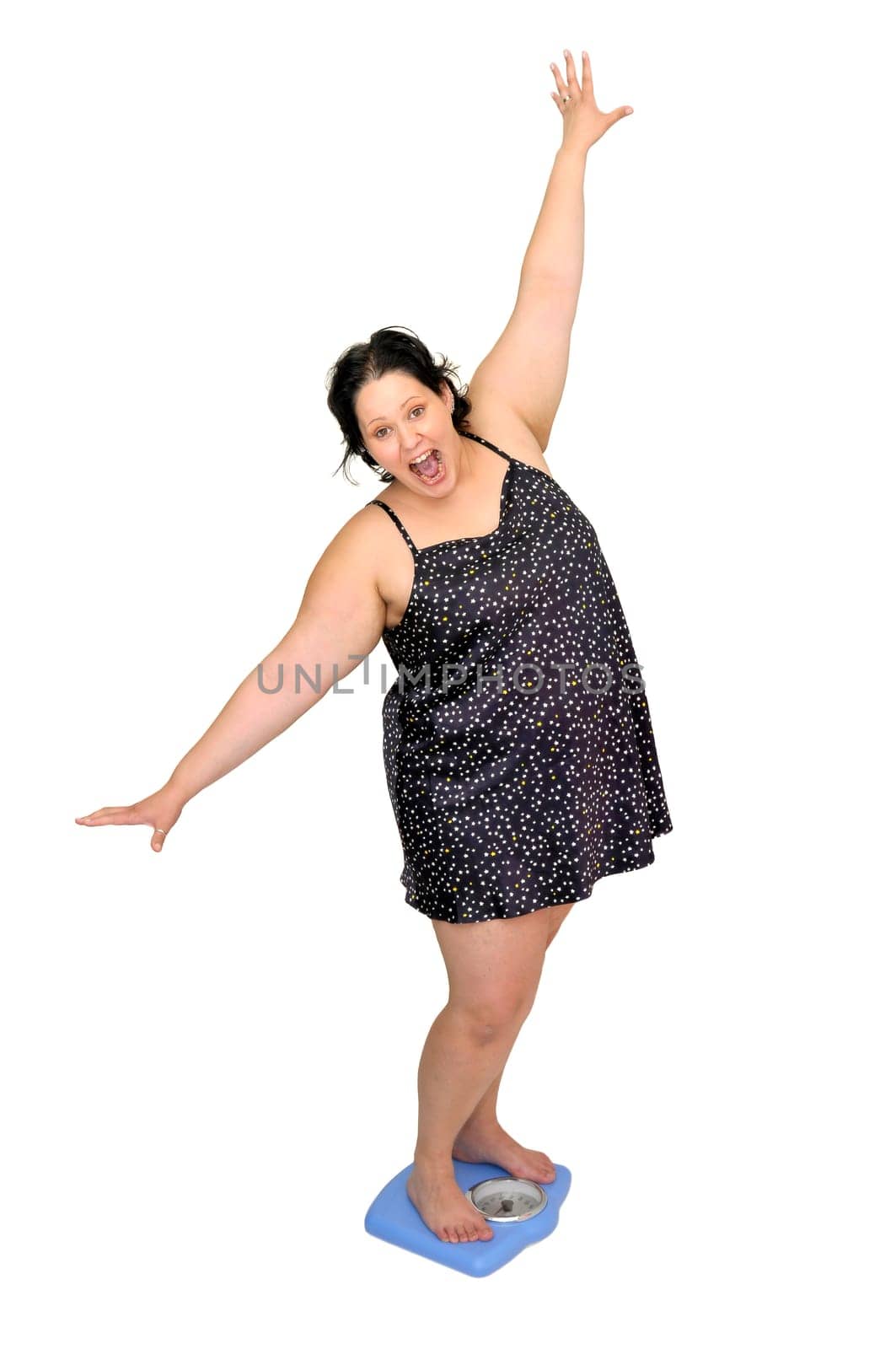 Large young woman in a scale