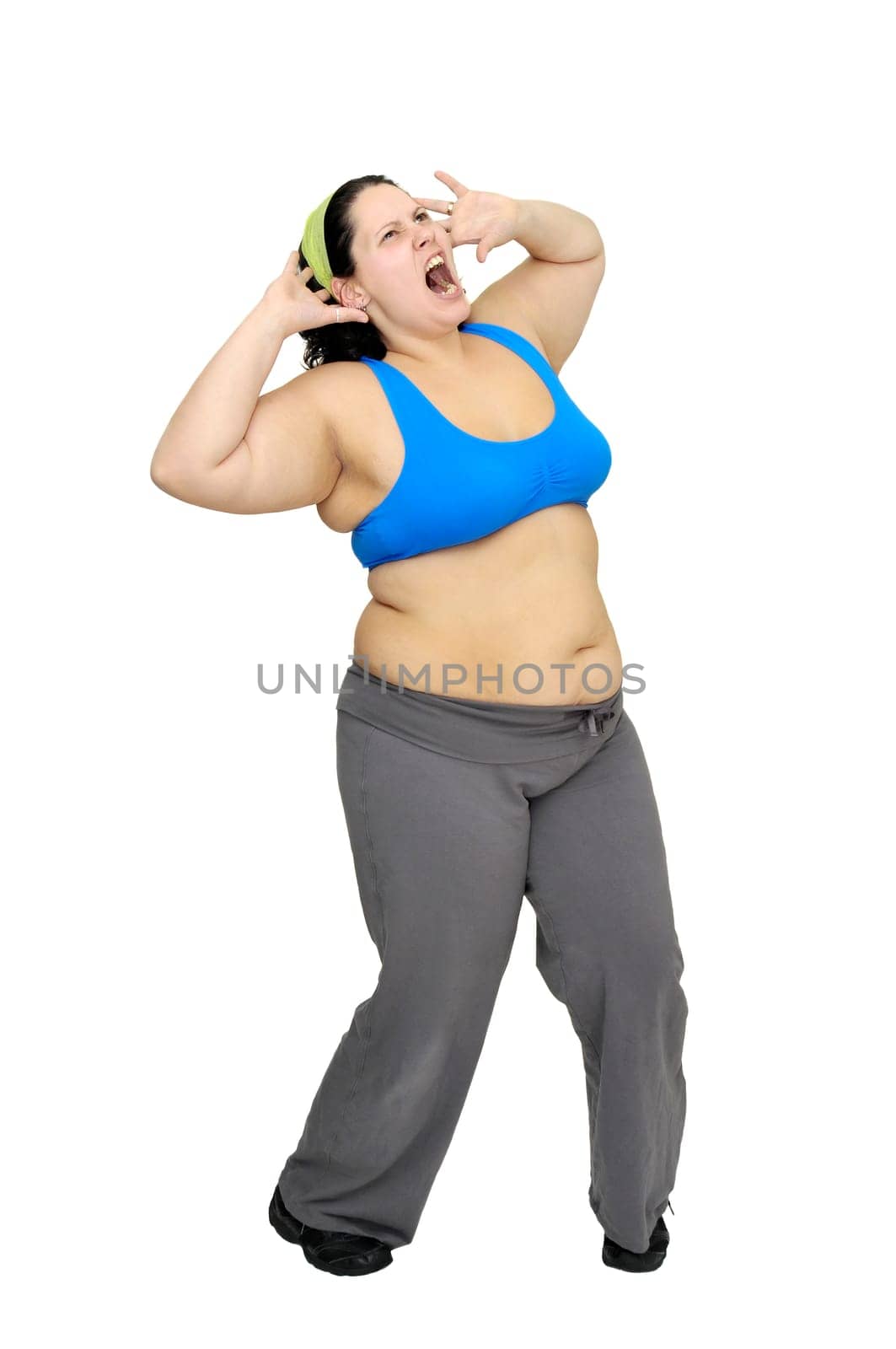 Desperate large girl isolated in white