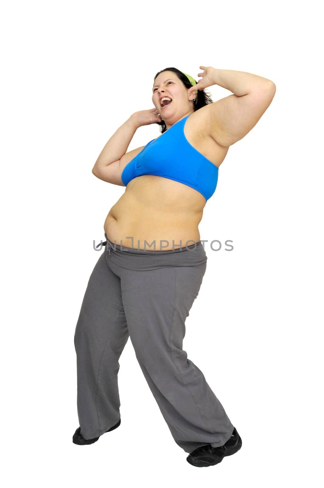 Desperate large girl isolated in white