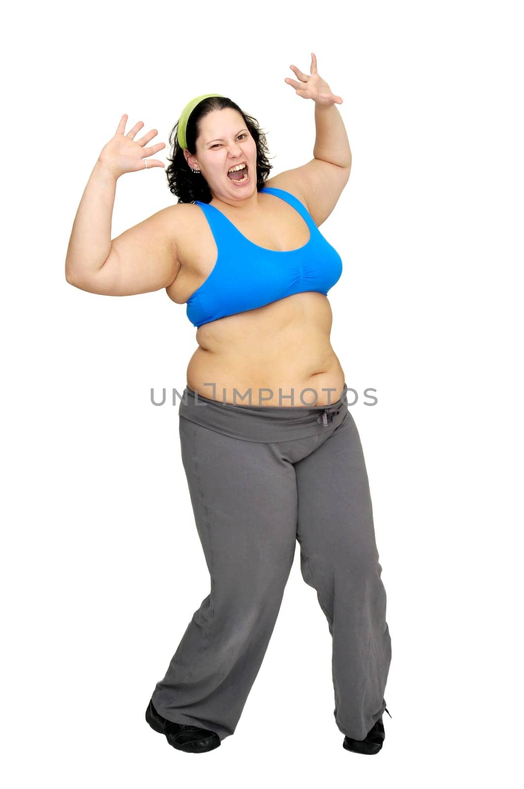 Desperate large girl isolated in white