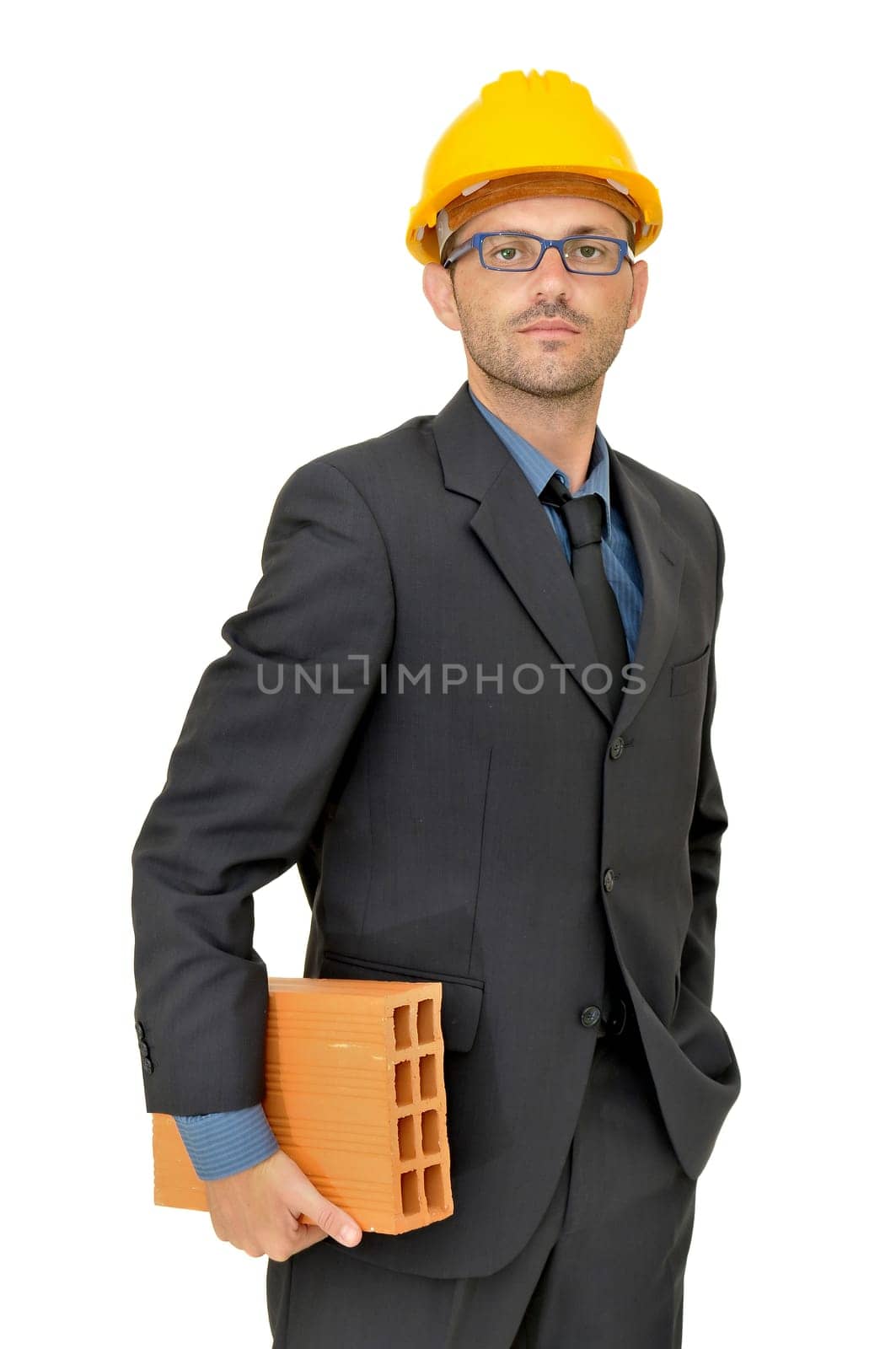 Engineer posing isolated in white