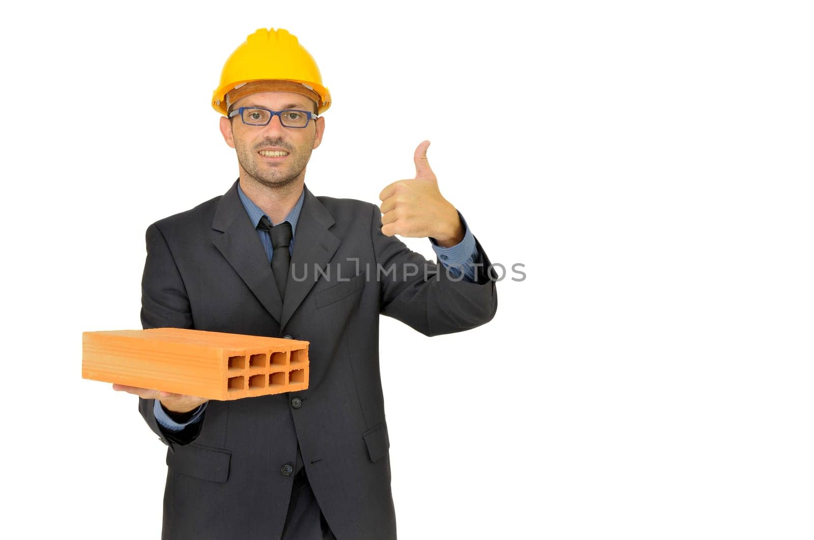 Engineer posing isolated in white