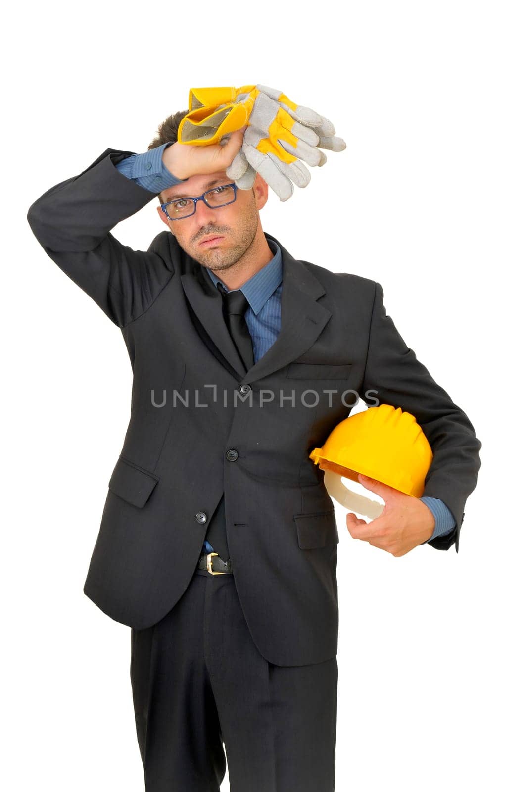 Engineer posing isolated in white