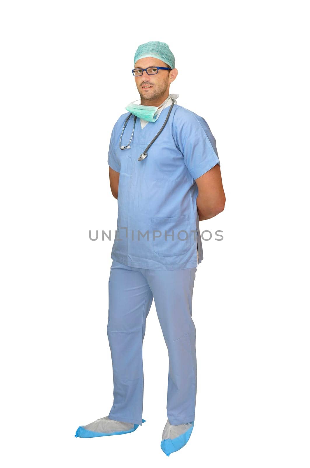 Doctor in uniform posing isolated in white