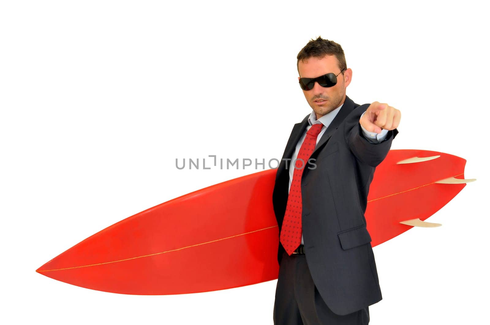 Young businessman with surf board