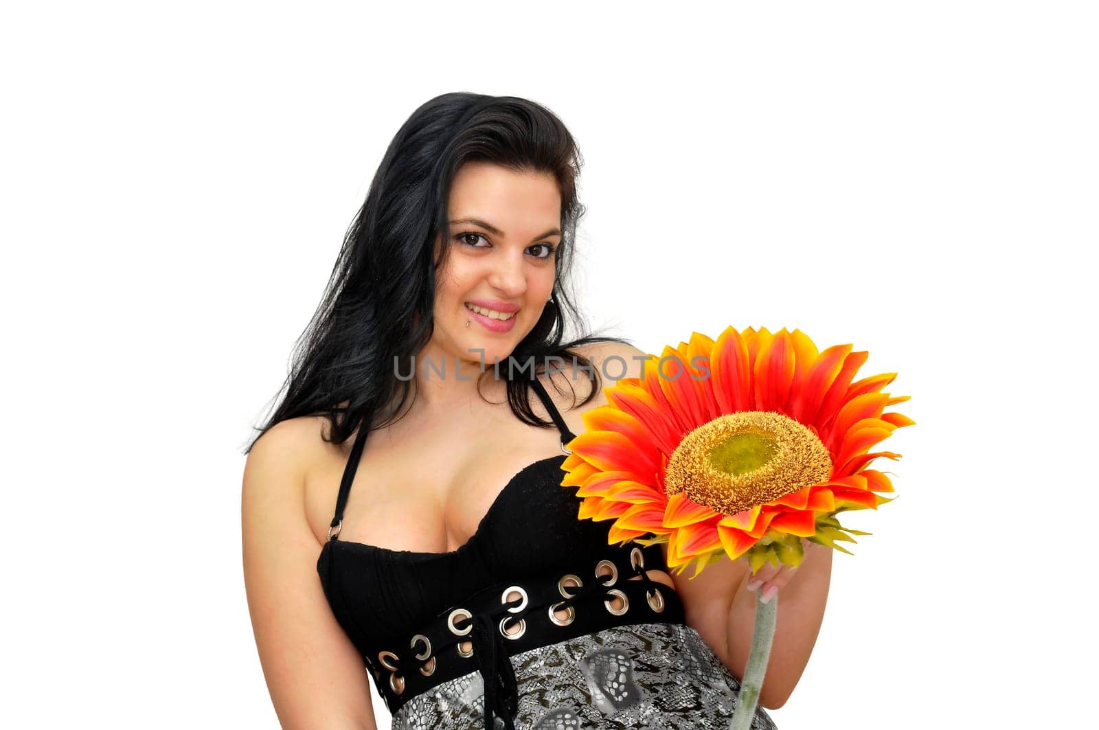 Sexy woman with flower isolated in white
