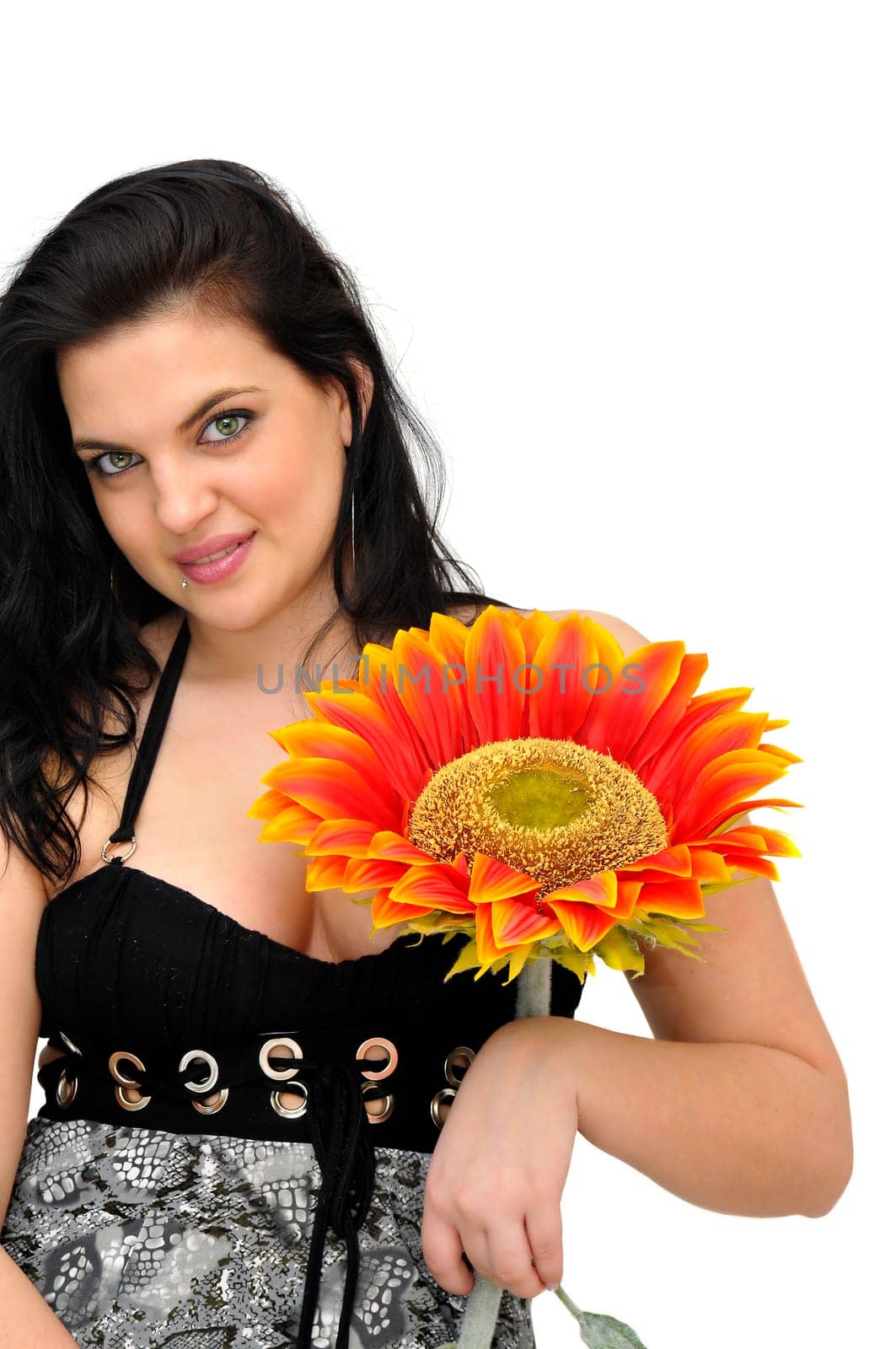 Sexy woman with flower isolated in white