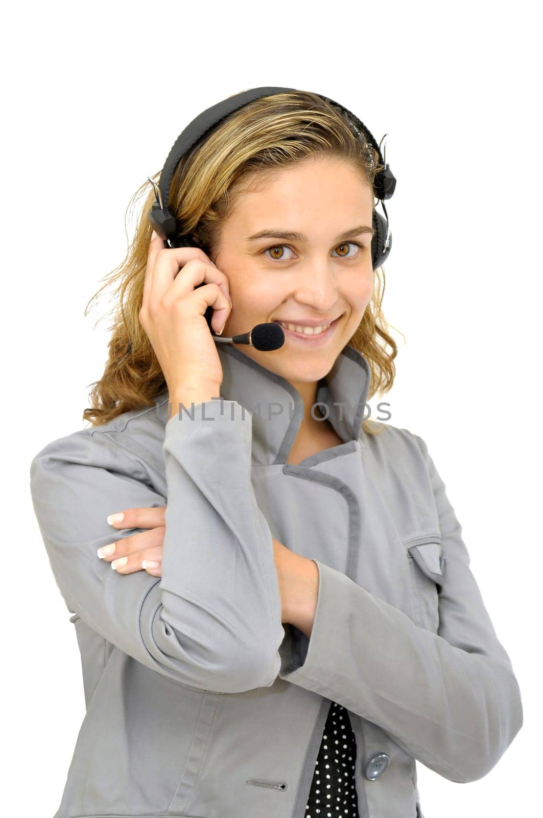 Sexy young girl with an headset isolated in white