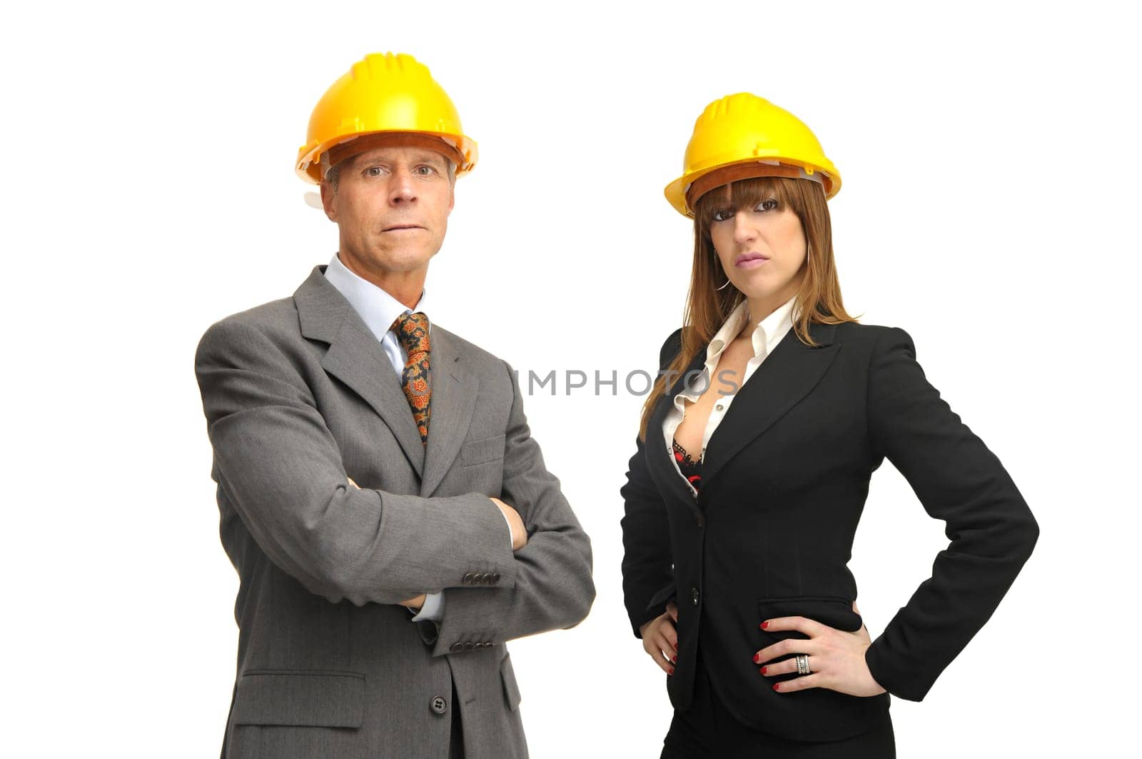 Engineers team isolated in white