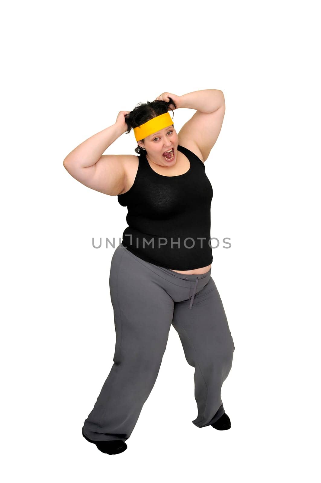 Large girl isolated in white
