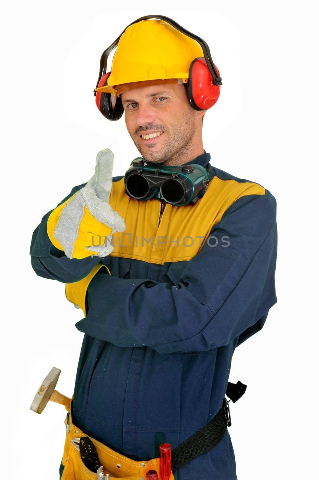 Construction worker isolated in white