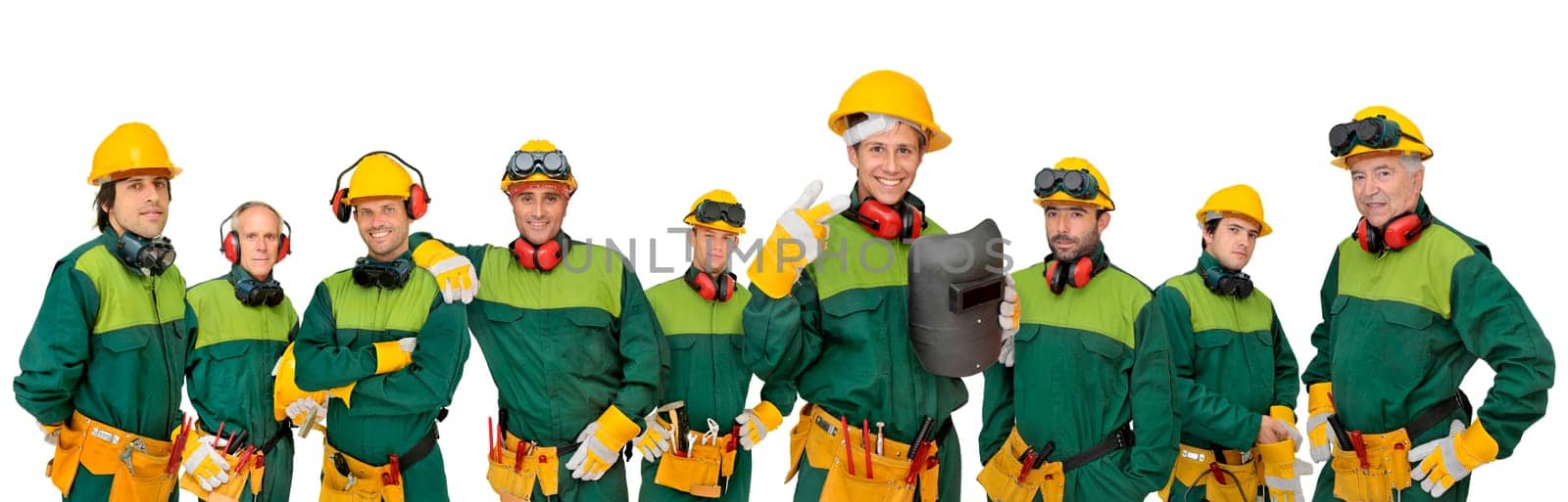 Workers big team isolated in white