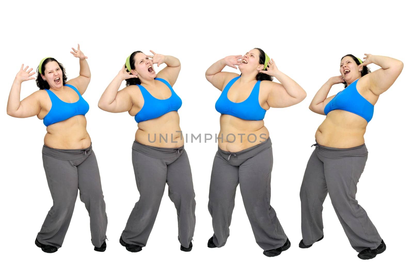 Desperate large girl isolated in white