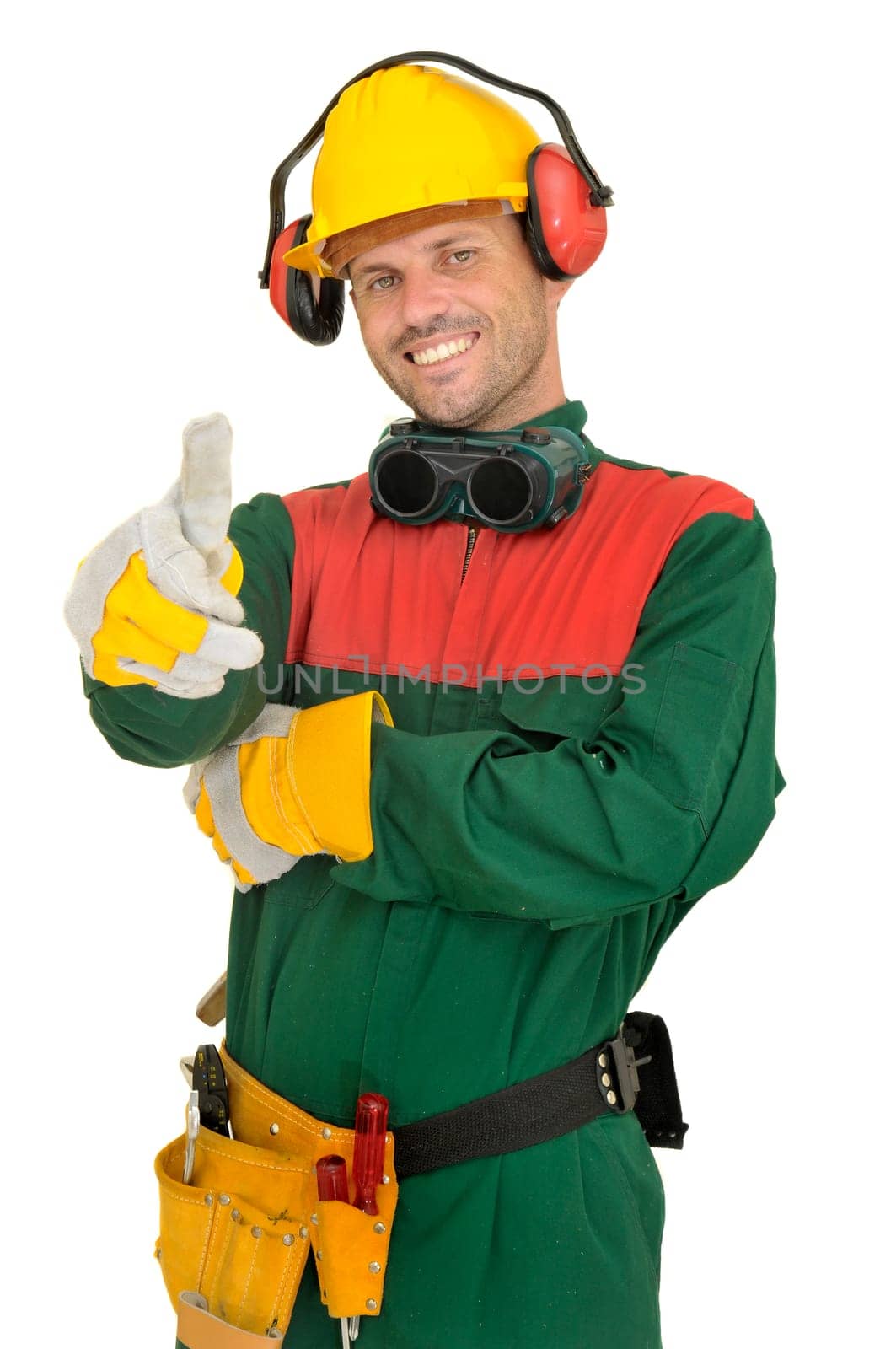 Construction worker isolated in white