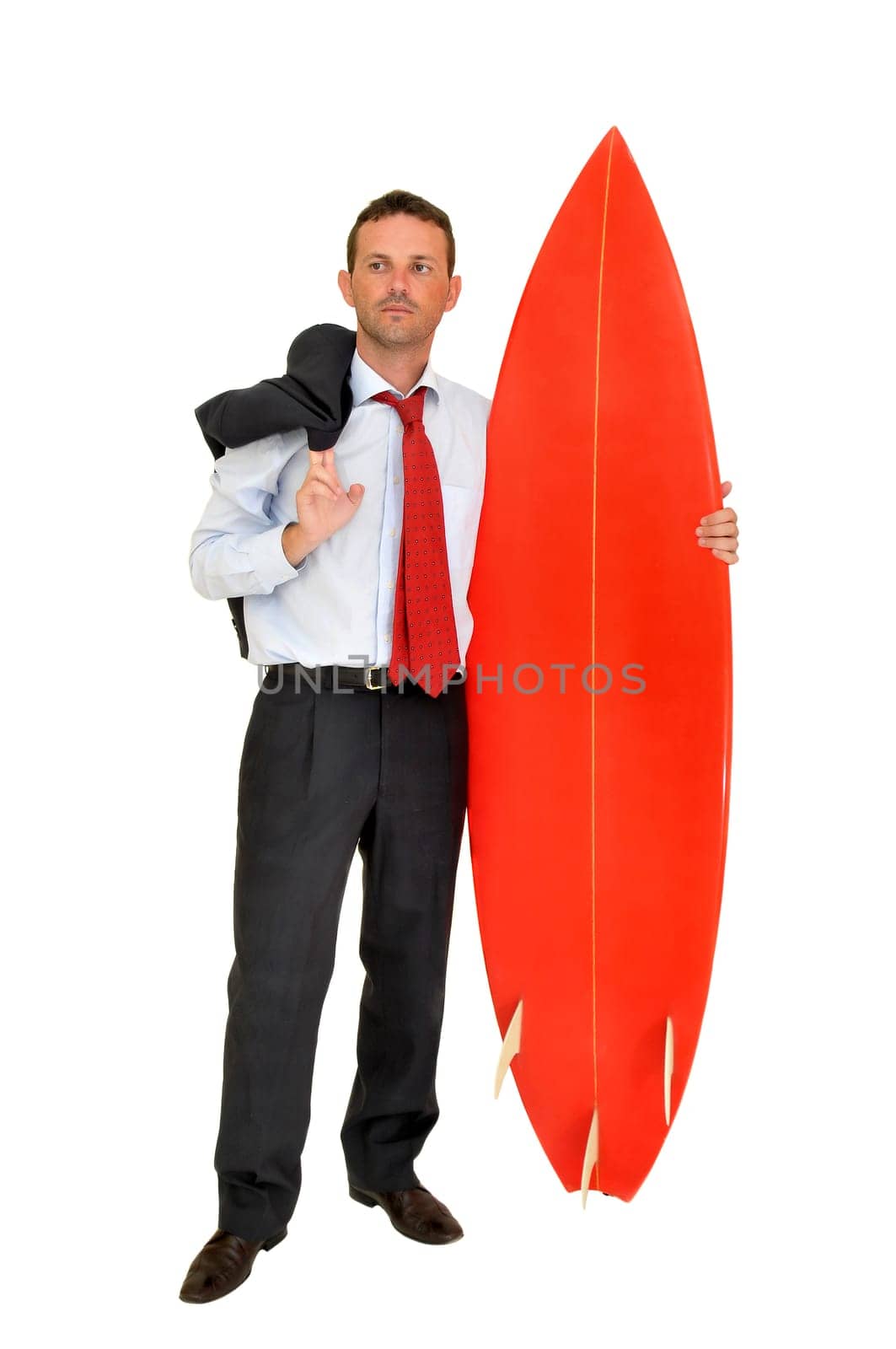 Young businessman with surf board