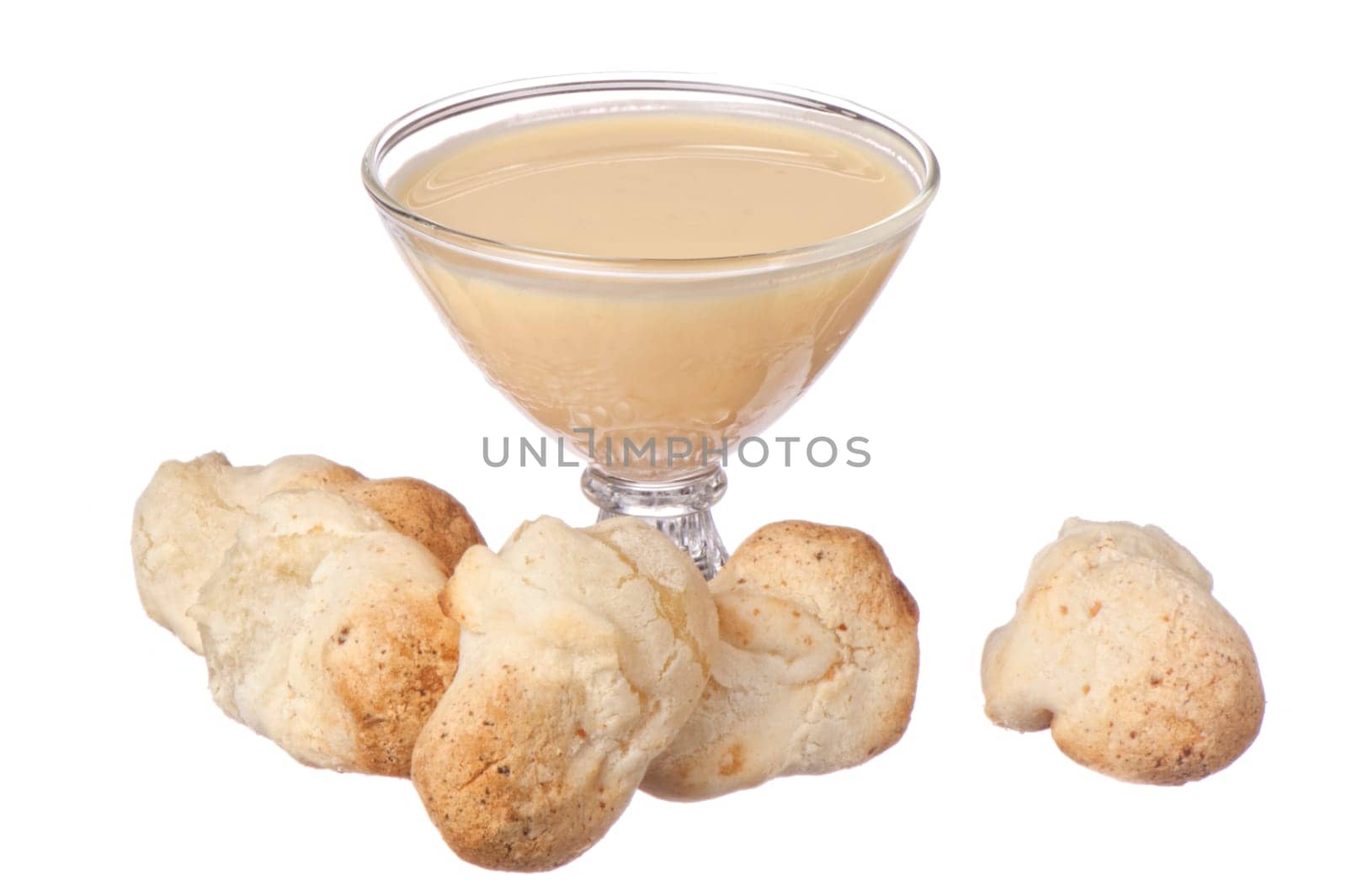 yuogurt and yucca bread on white background