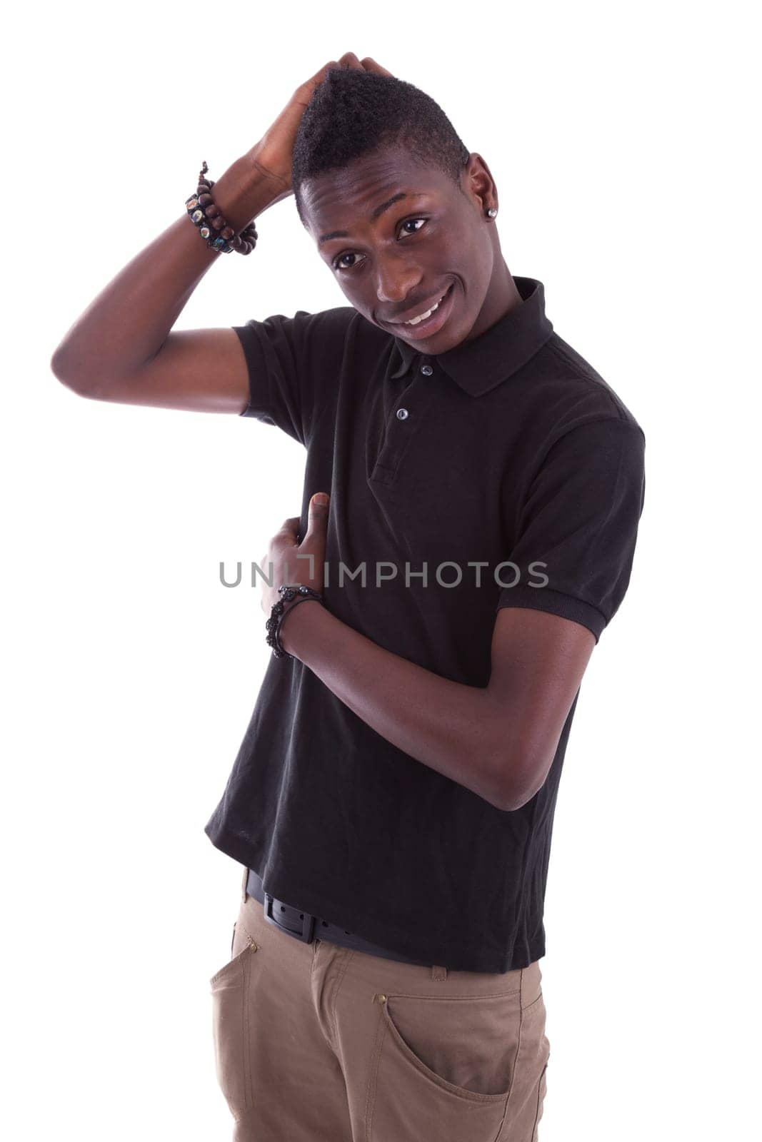 Portrait of a young african teenager smiling, isolated on white