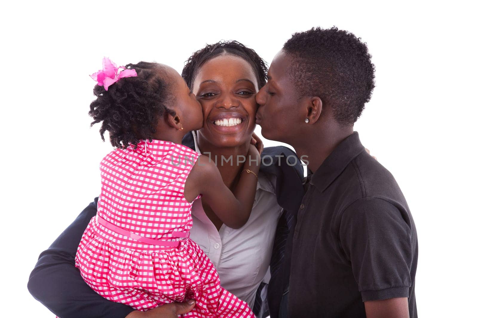 Happy african mother with her children&#039 s, isolated on white background