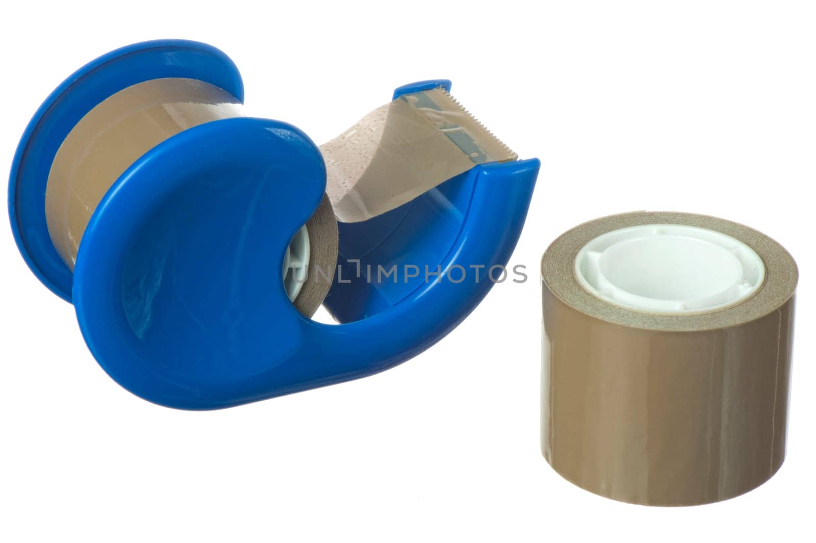 snail with blue tape on white background