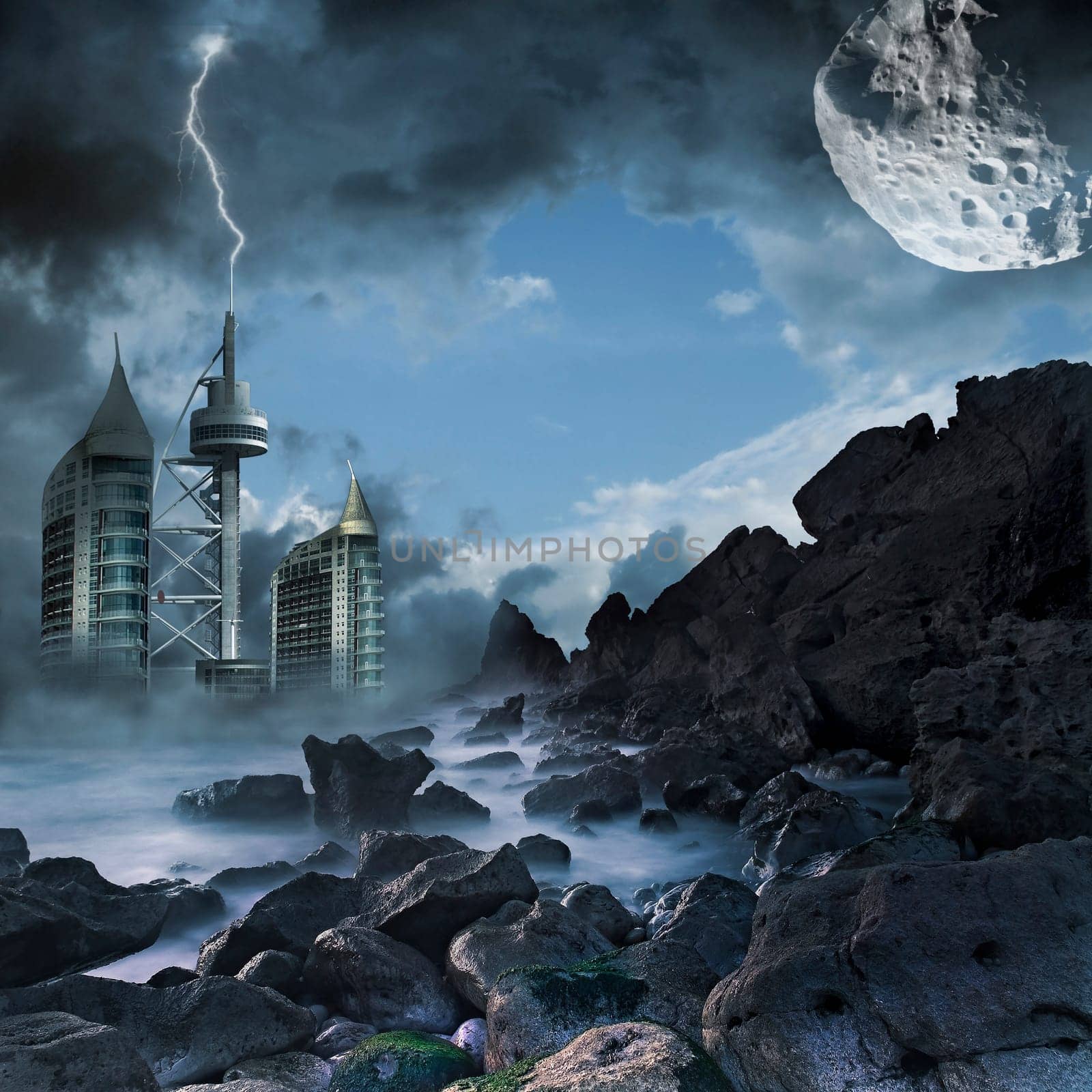 Futuristic illustration with a dramatic landscape