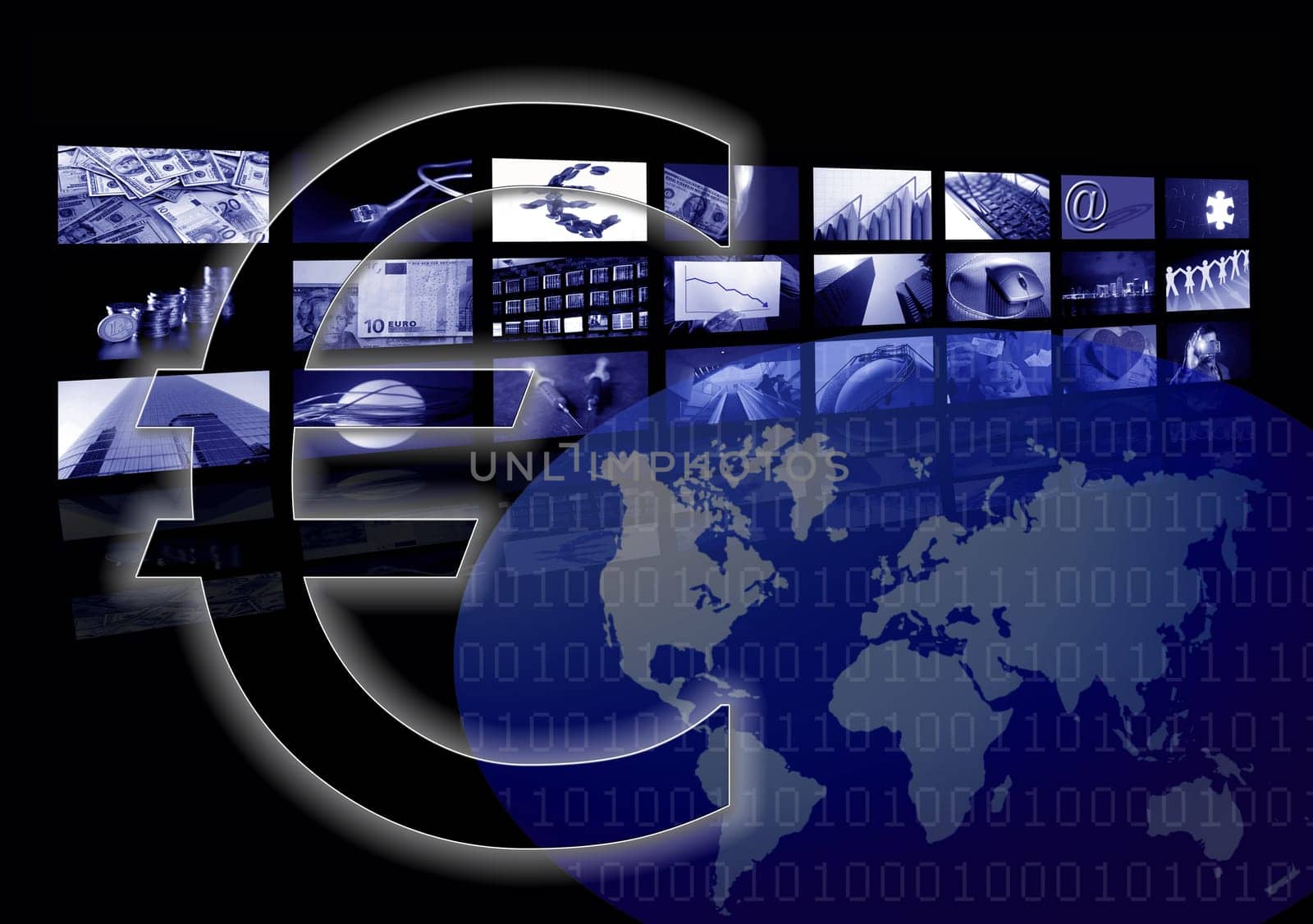 Business corporate, world map, multiple screen, Euro metaphor