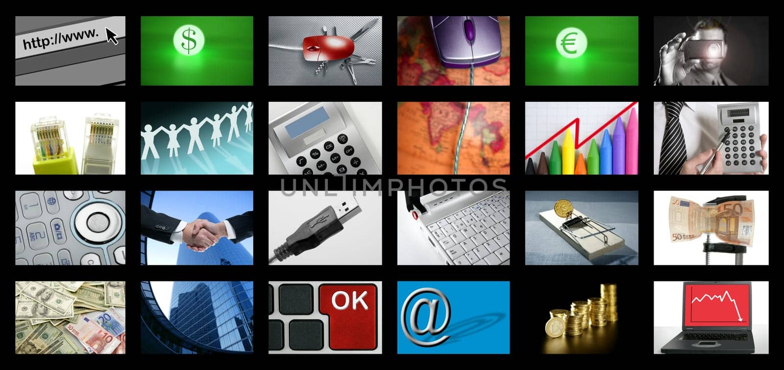 Big Panel of TV screen showing business tech and internet communication