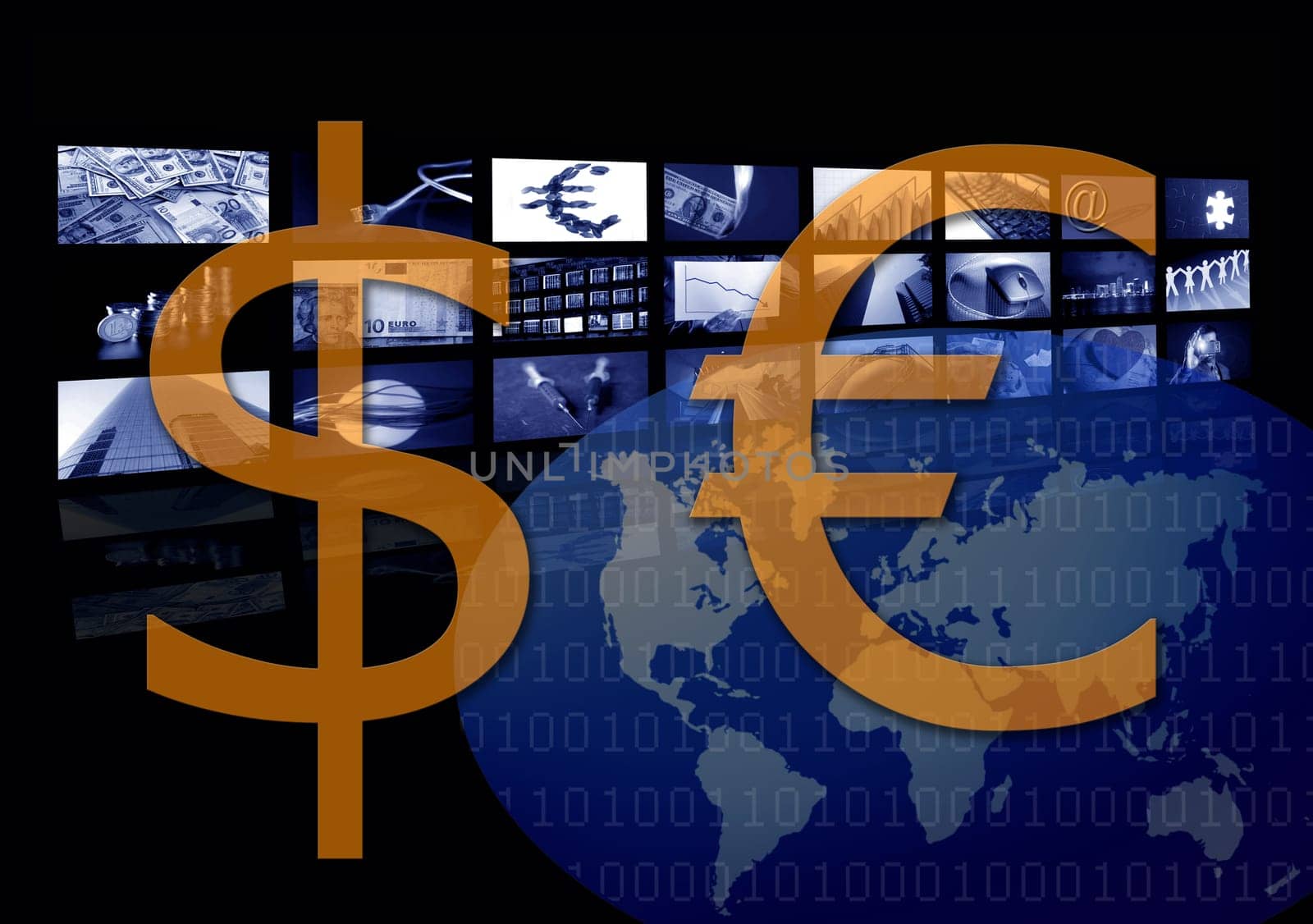 Euro versus dollar currency. Corporate business illustration and photographs metaphor