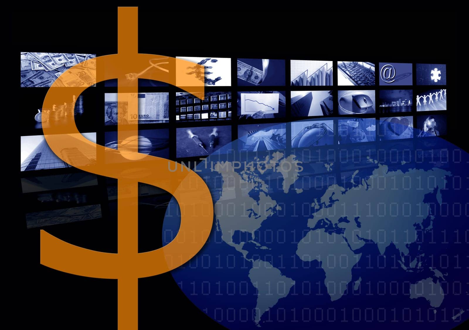 Dollar Business corporate image, multiple screen. American currency metaphor