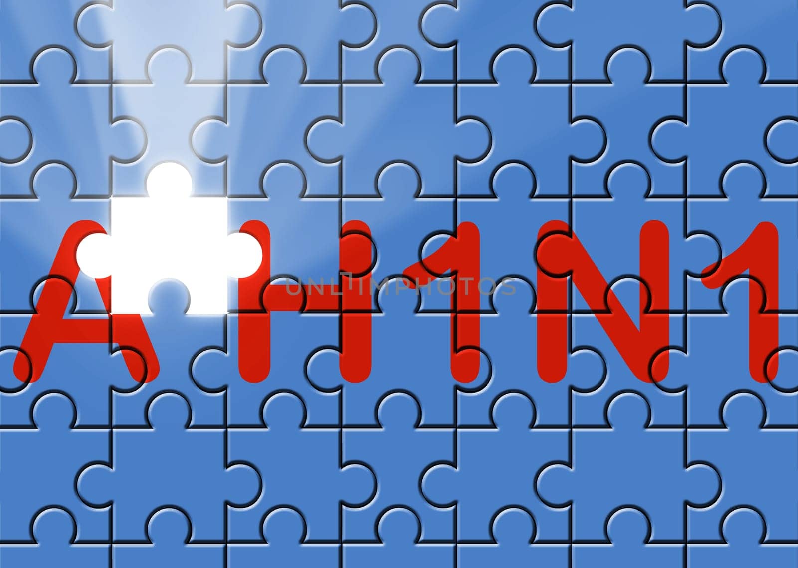 puzzle with missing piece swine AH1N1 text flu metaphor