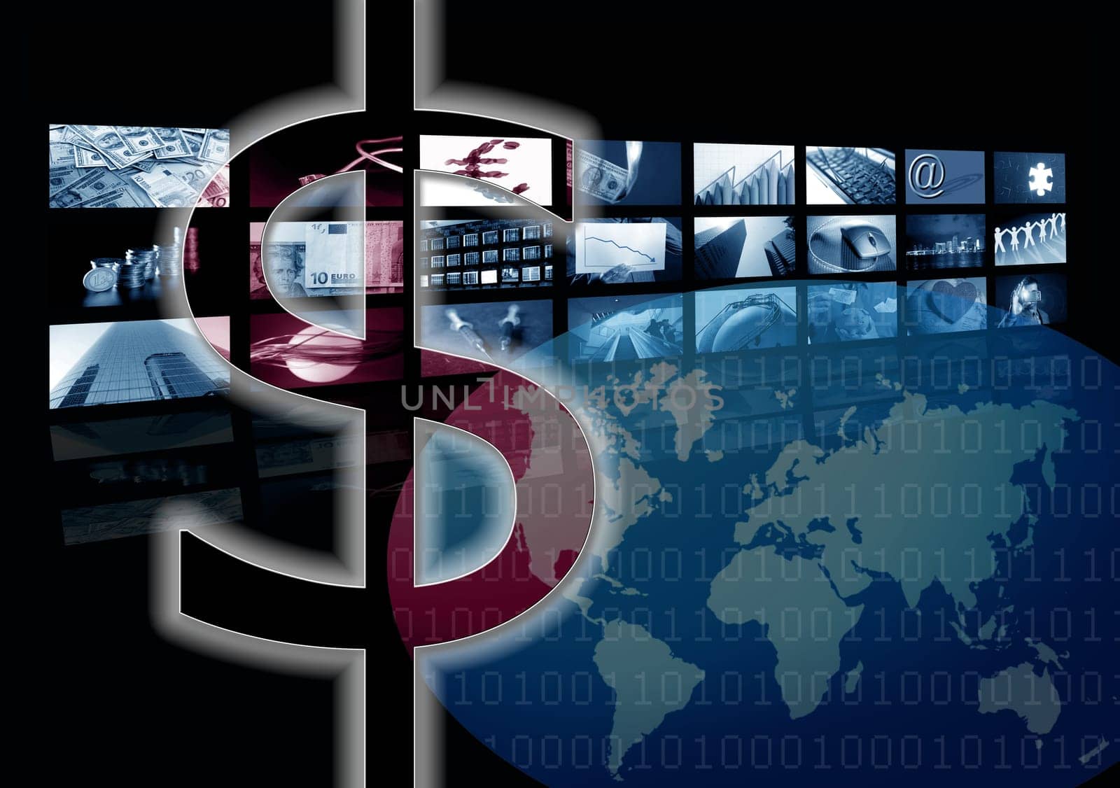 Dollar Business corporate image, multiple screen. American currency metaphor