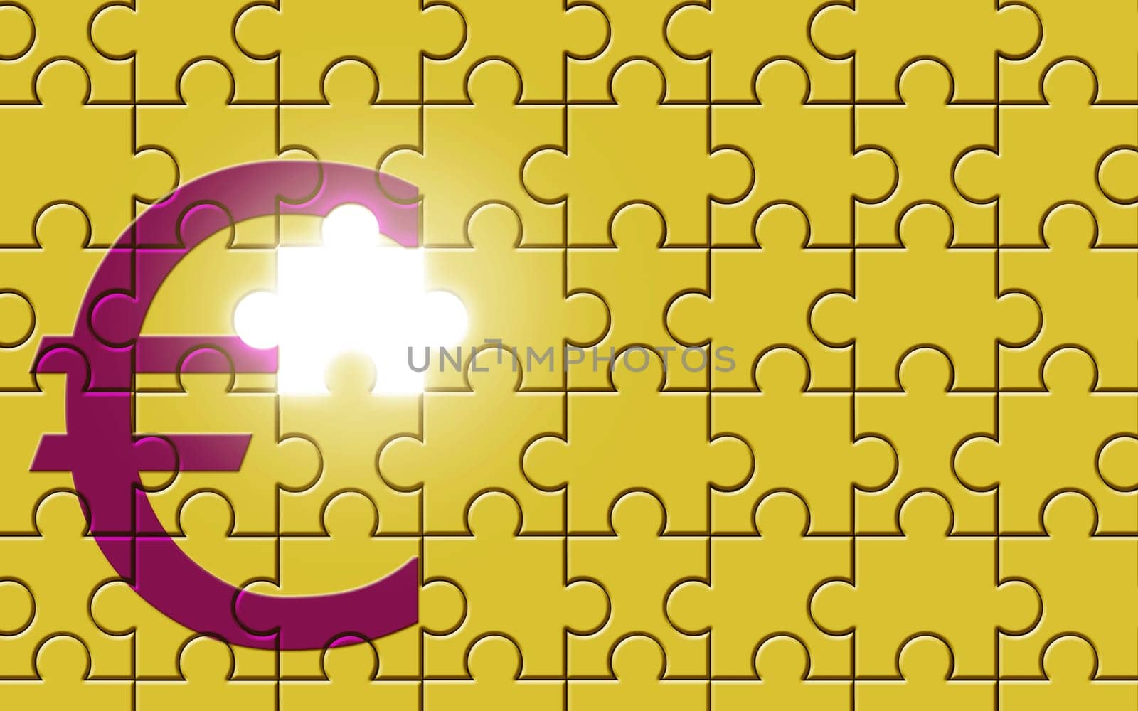 Euro sign on a puzzle with missing piece, european symbol