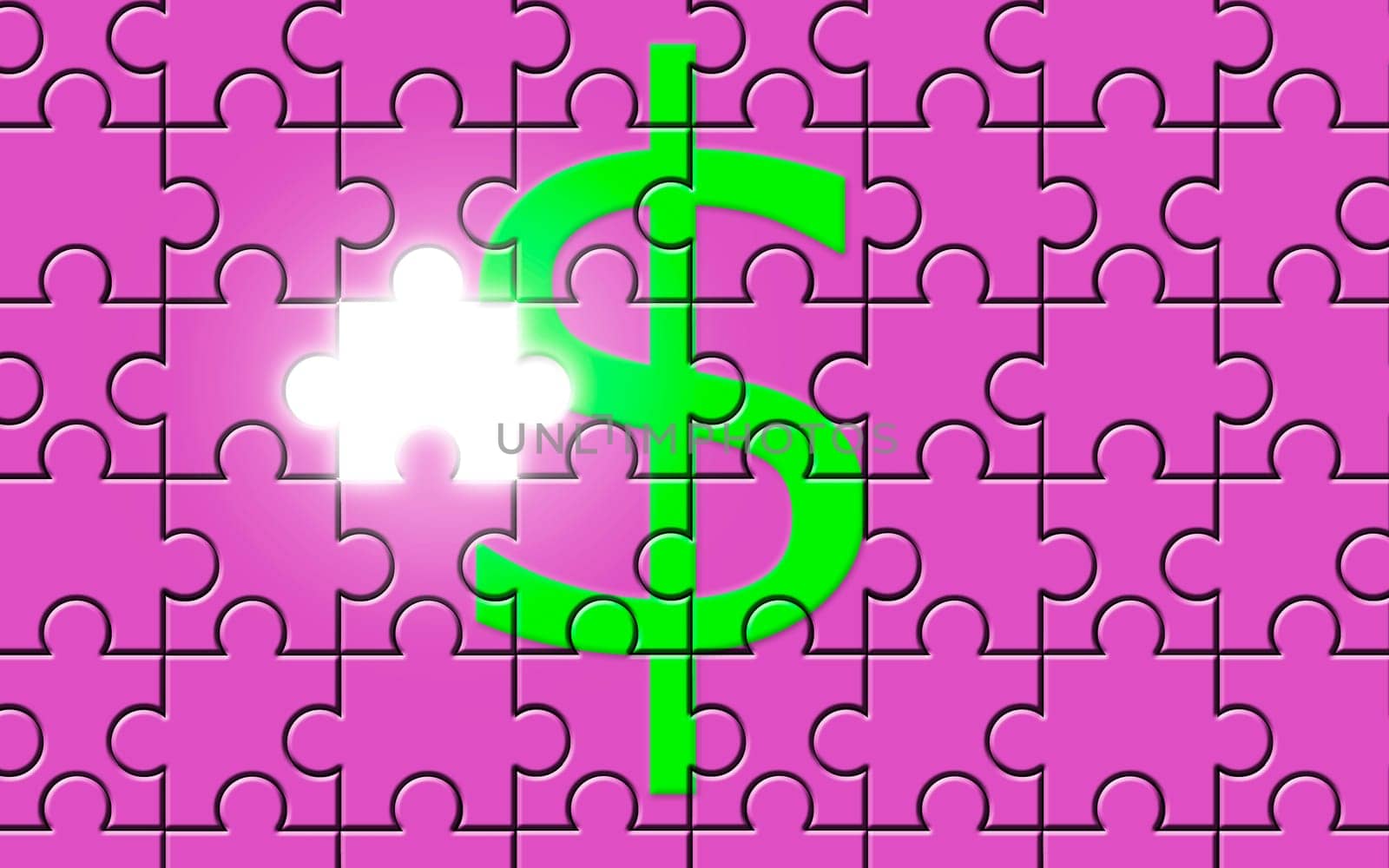 Dollar sign on a puzzle with missing piece, currency symbol