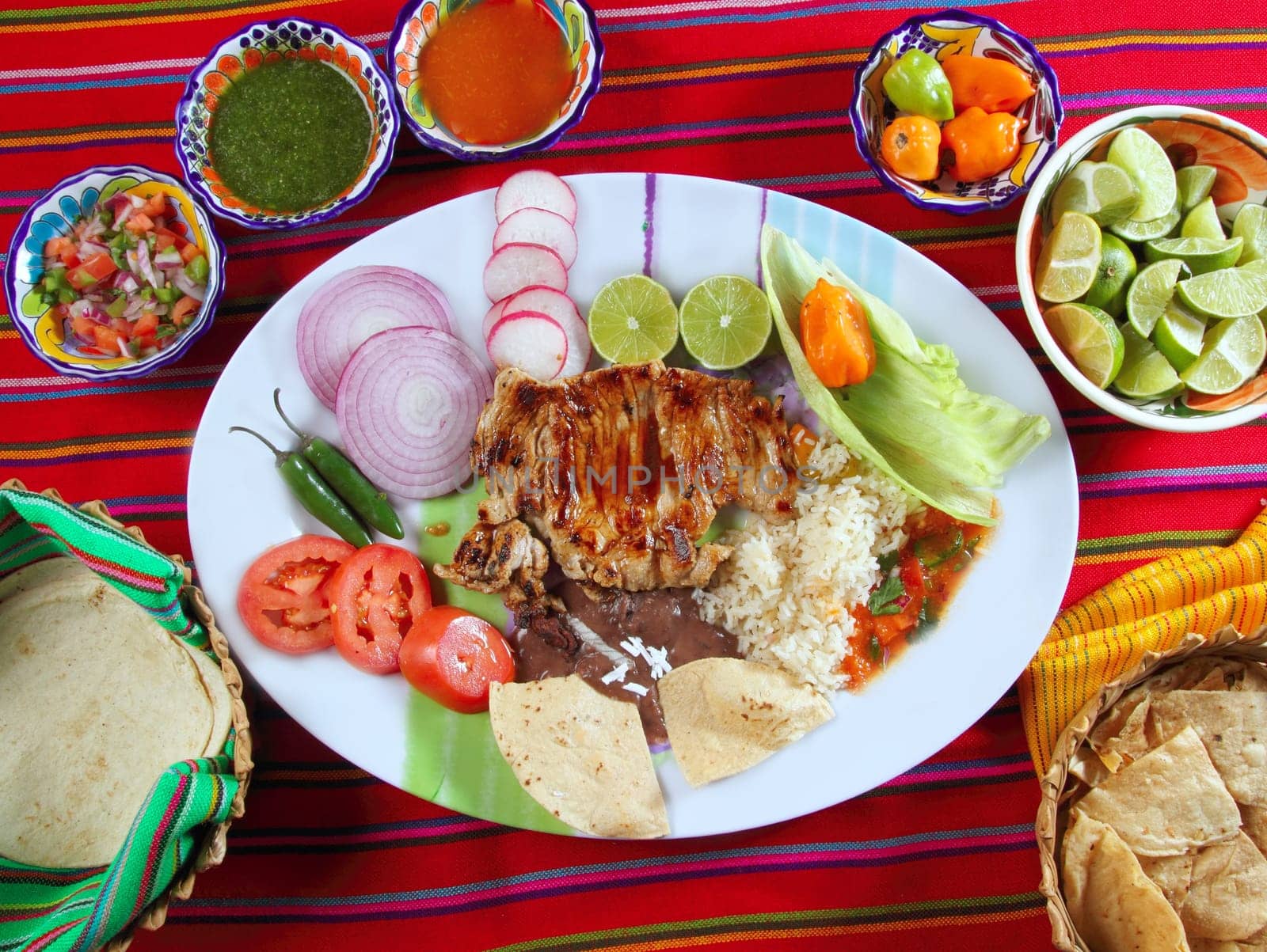 Beef ribs mexican style vegetables chili sauce nachos tortillas
