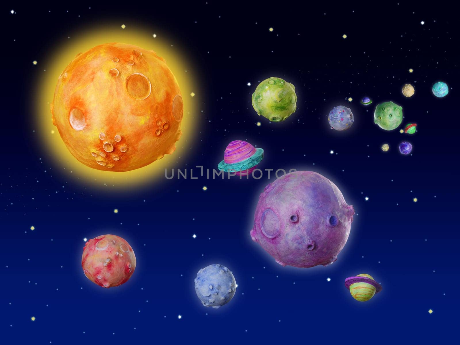 Space planets fantasy handmade colorful universe galaxy