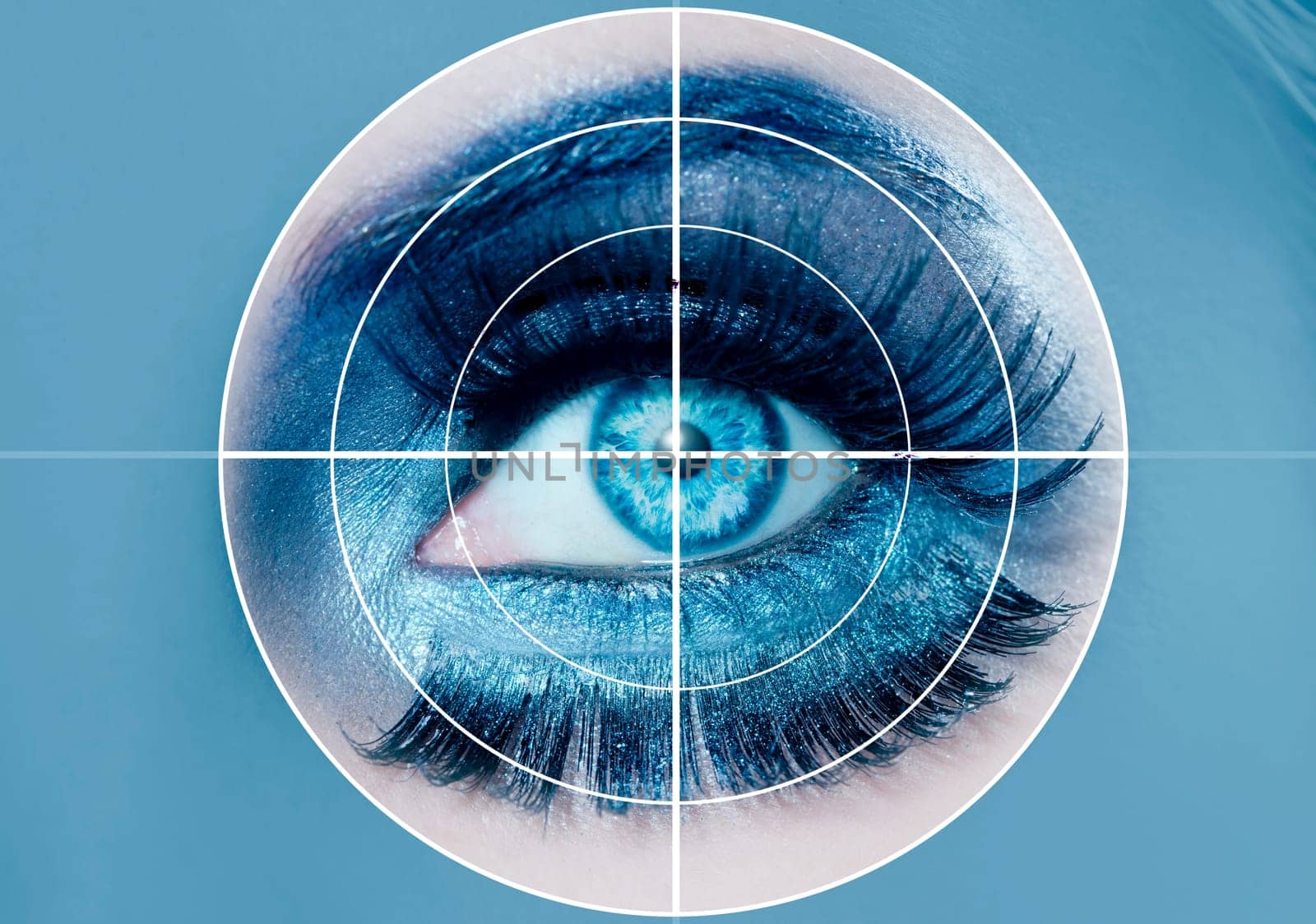 blue eye makeup closeup macro pupils recognition sensor system