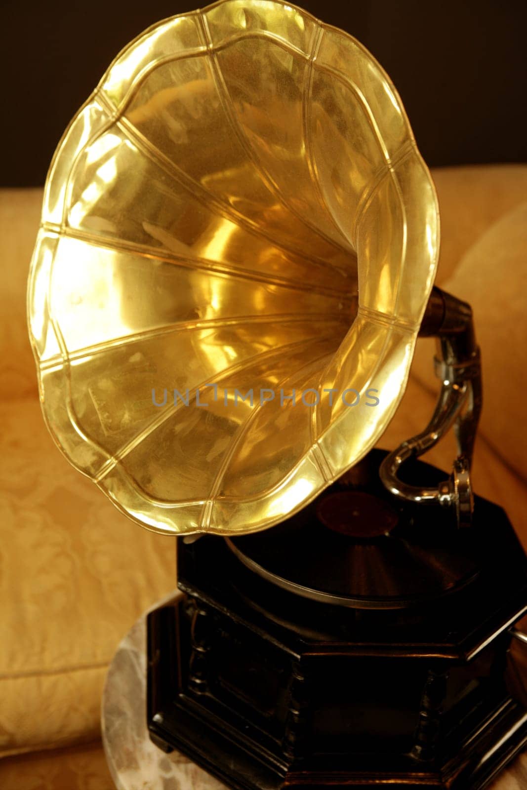 Old brass golden gramophone, his masters voice